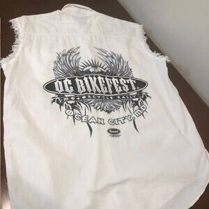 OC Bikefest 2013 Ocean City Button Down Sleeveless Shirt Size Men’s L.